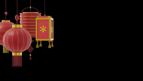 Animation-of-chinese-red-lamps-hanging-with-copy-space-on-black-background