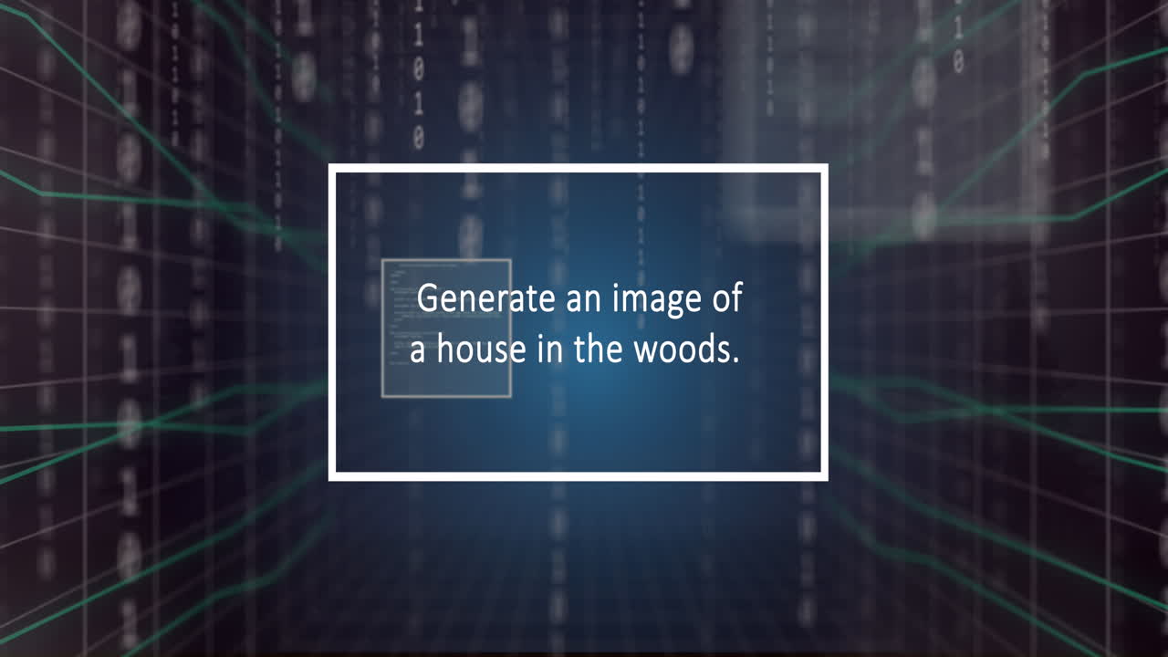 animación de texto ai, iconos y codificación binaria a través de servidores informáticos