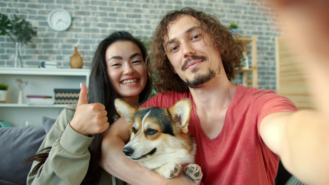 Couple and Dog Selfie in Living Room