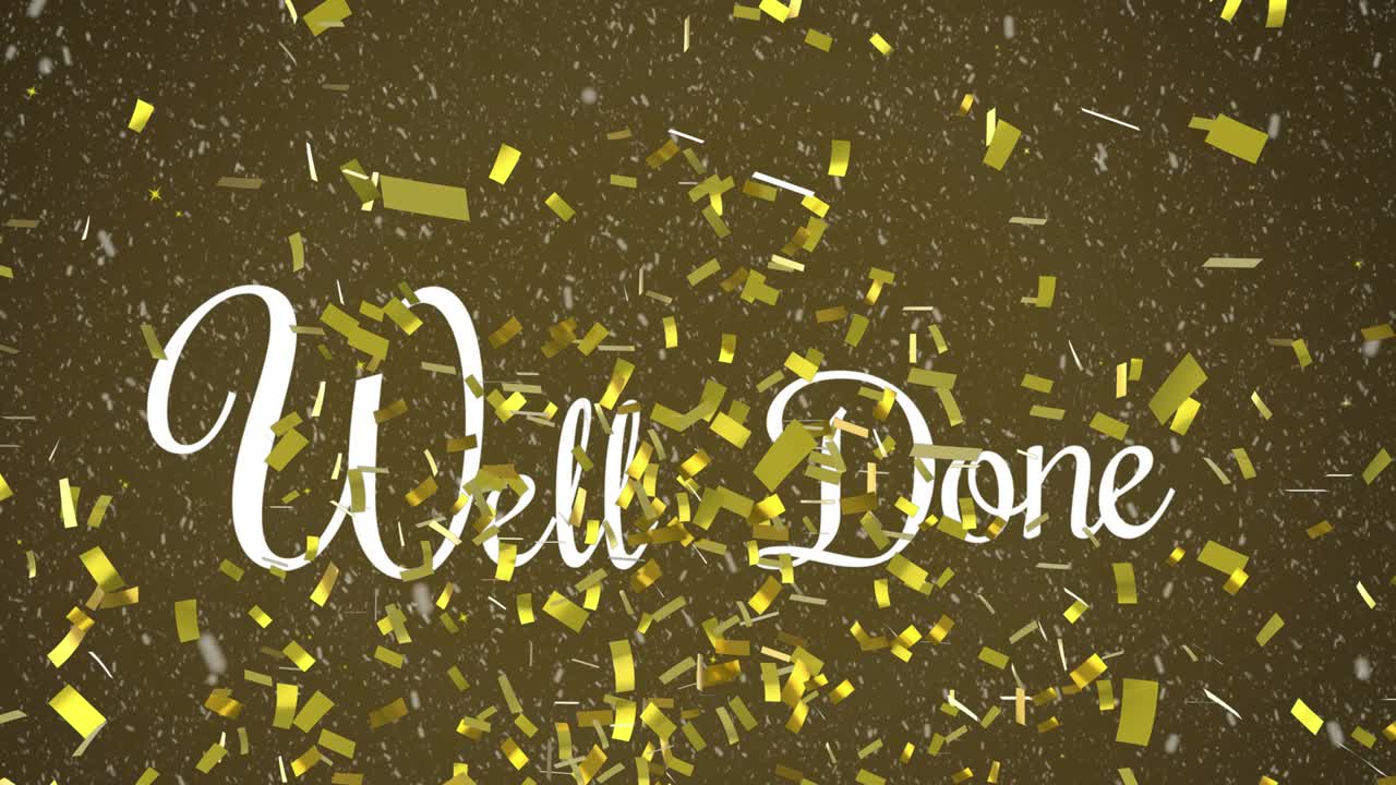 Animation of well done text over confetti on red background