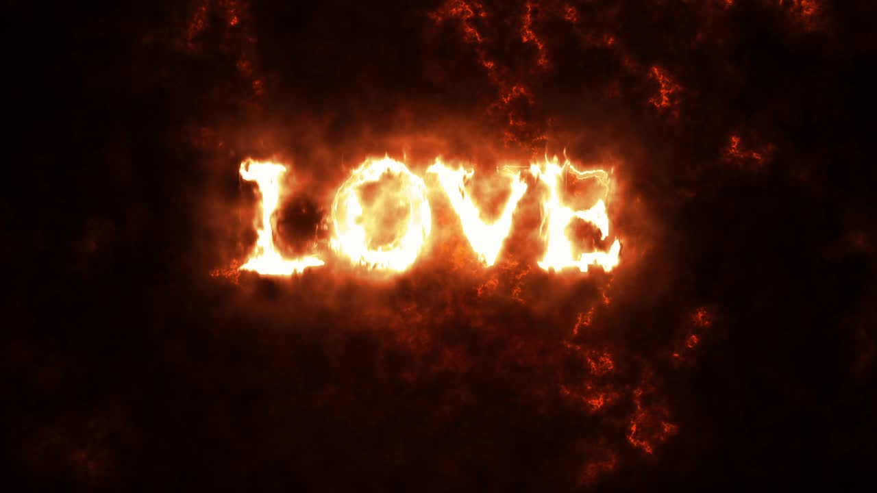 la palabra amor escrita con fuego encendido en el fondo ardiente