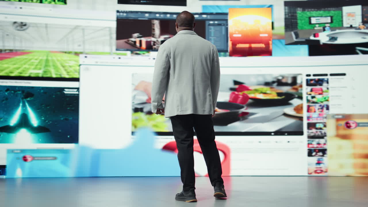 Vertical video User embraces video content on digital wall dashboard