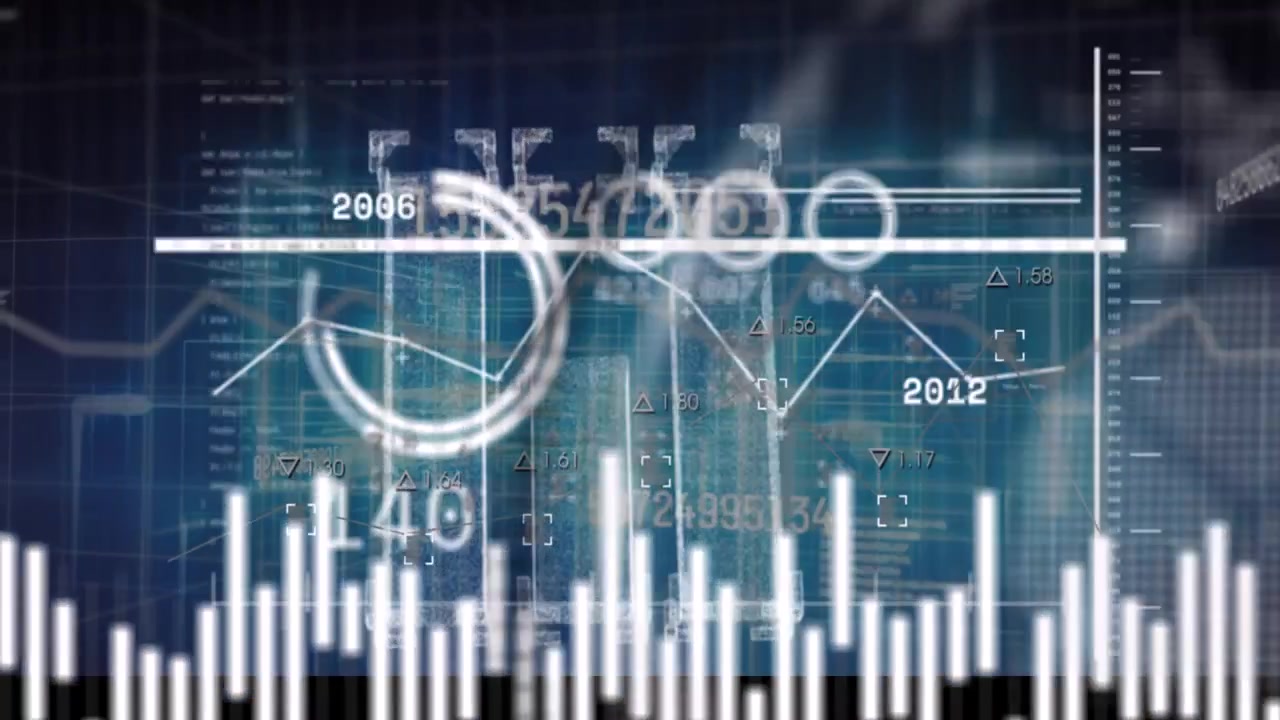 Animation of globe with graphs, data processing with hud on futuristic digital interface