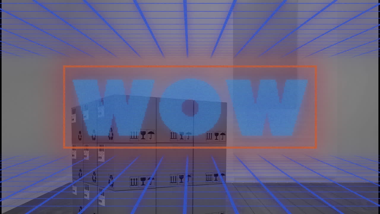 상자 위에 와우 텍스트의 애니메이션.