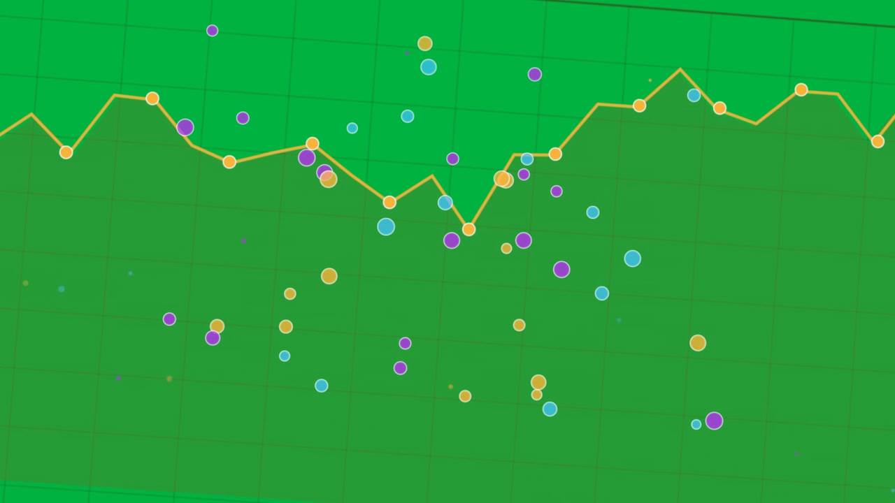 On playing brown area orange ridge showing dots emerging, falling, clustering for data, transparent
