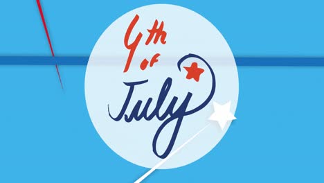 animation of 4th of july text over stars and stripes on blue background