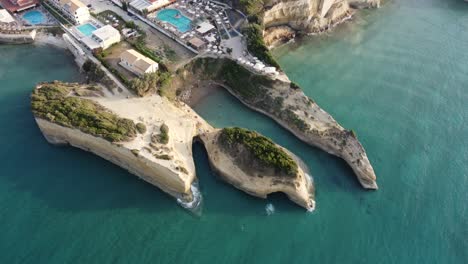 Aerial-view-Corfu-island-Canal-D'amour-in-Sidari-area,-Greek-coastline