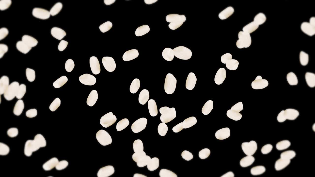 검은색 바탕에 많은 을 날려.  어리. 은. 채식주의자. 건강한 음식.  회전의 3d 루프 애니메이션.