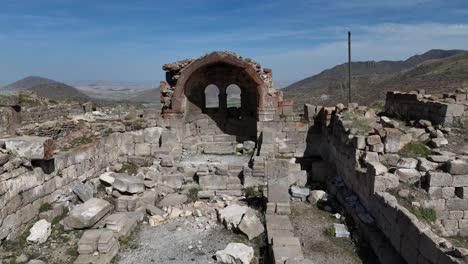 The-view-from-the-top-of-the-historical-rock-ruins-with-built-walls,-Üçkuyu-ruins