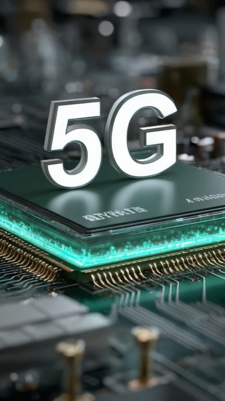 Esplorazione dei progressi della tecnologia 5G con un primo piano dettagliato di un chip del processore, che evidenzia le innovazioni in termini di velocità e connettività per il futuro