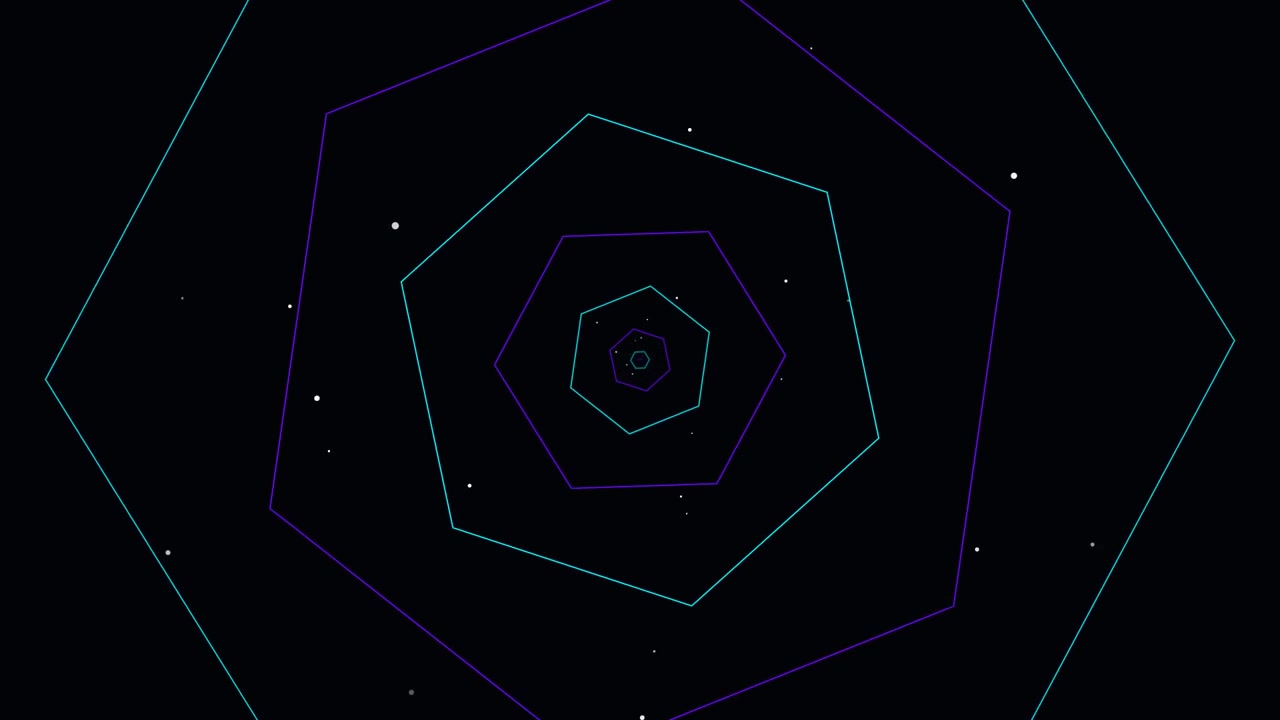 Abstract Tunnel of Glowing Hexagonal Shapes and Floating Particles