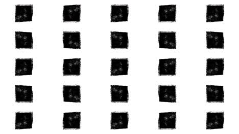 abstract grunge dirty monochrome squares shapes on white background. scratched damaged dynamic elements in trendy vintage stop motion style. seamless loop animation for design banner, stamp.