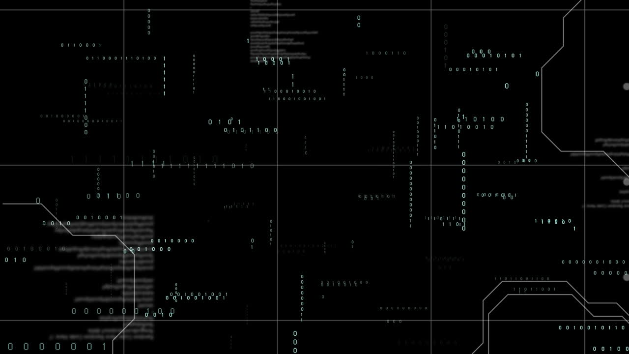 Animation of data processing on black background