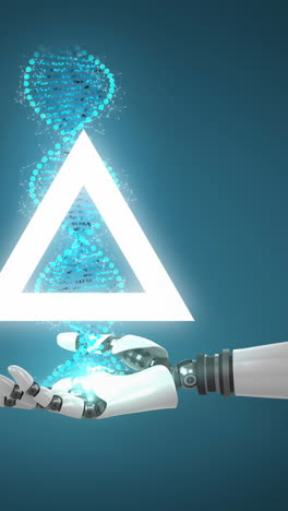 animación del triángulo y la hebra de adn girando sobre el brazo del robot