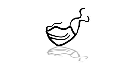 animación de dibujo de máscaras para la prevención de la infección por coronavirus con sombra de piso. ícono de dibujos de mascaras animación matte alfa. video 4k.