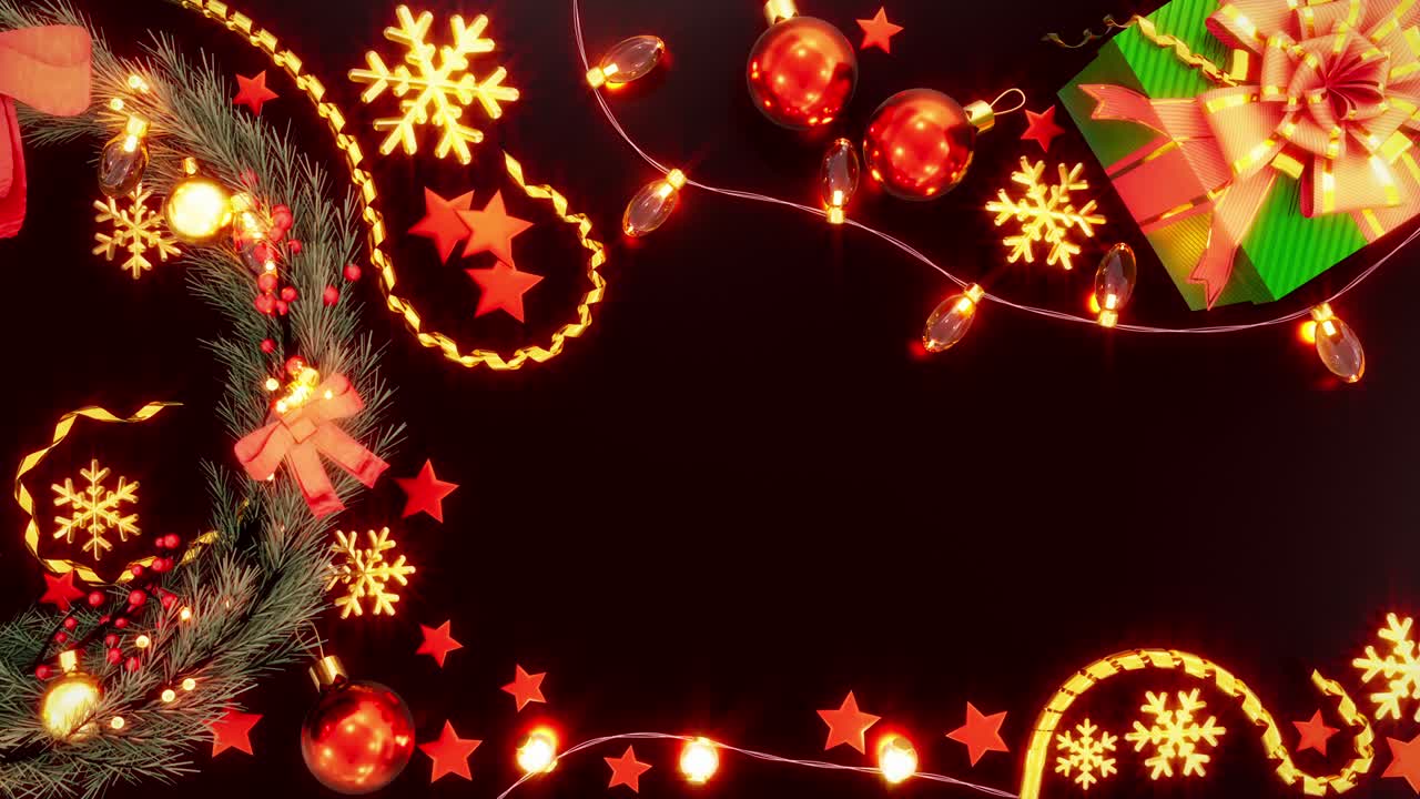 fondo de año nuevo con caja de regalos y guirnaldas - video de bucle