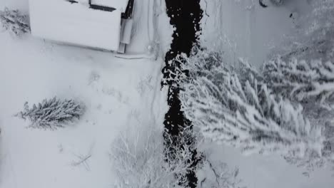 birds eye view of snow banked river