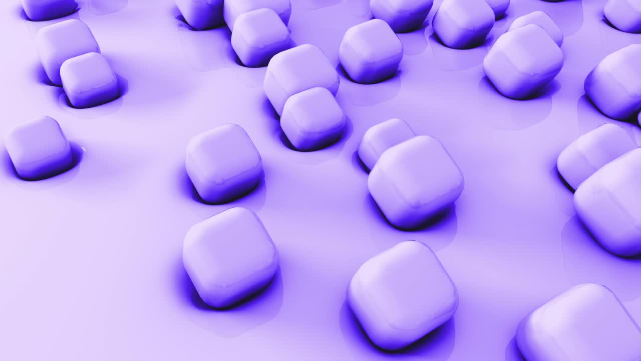formas 3d abstract cubos púrpuras que vuelan sobre una superficie suave. 4k render animation. imágenes en bucle.