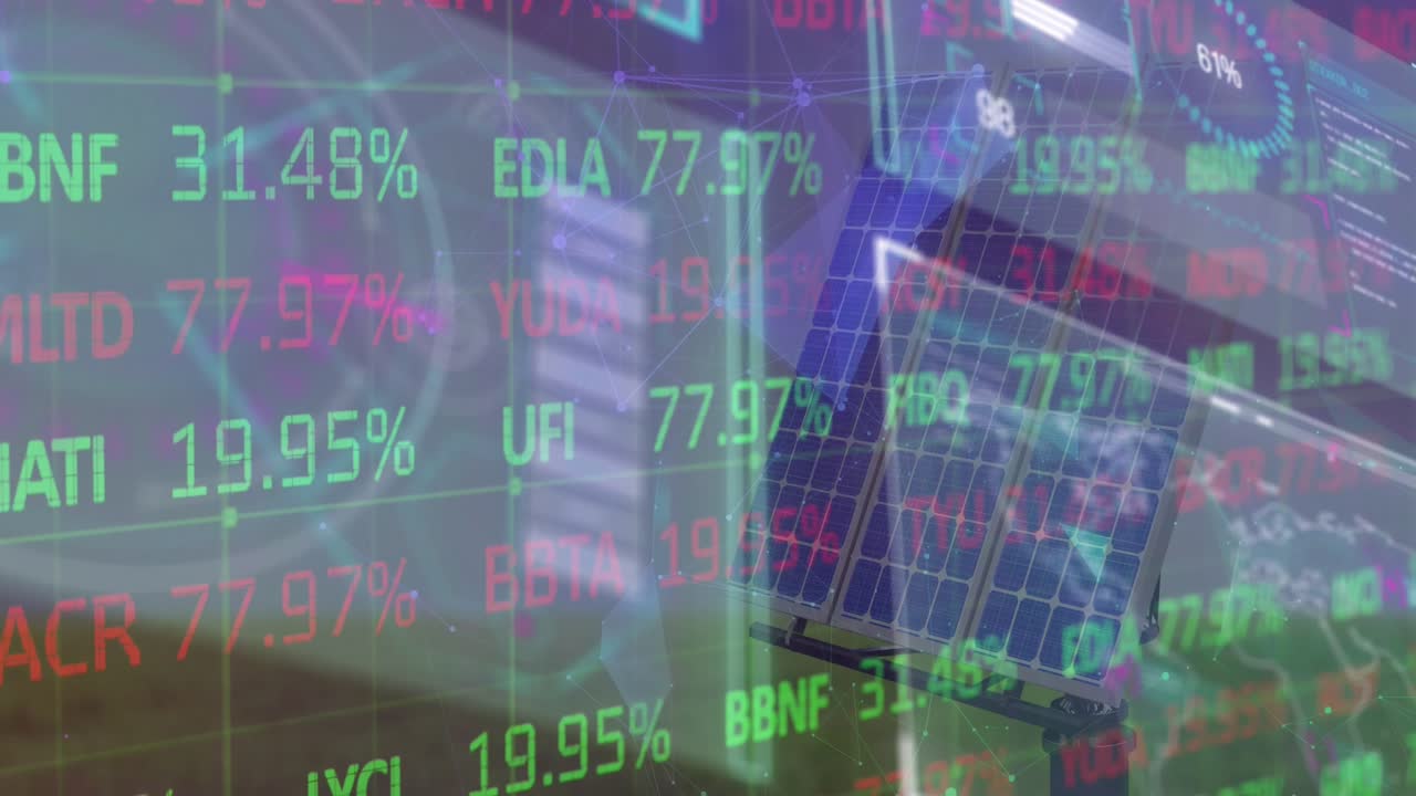 Animación del procesamiento de datos sobre paneles solares