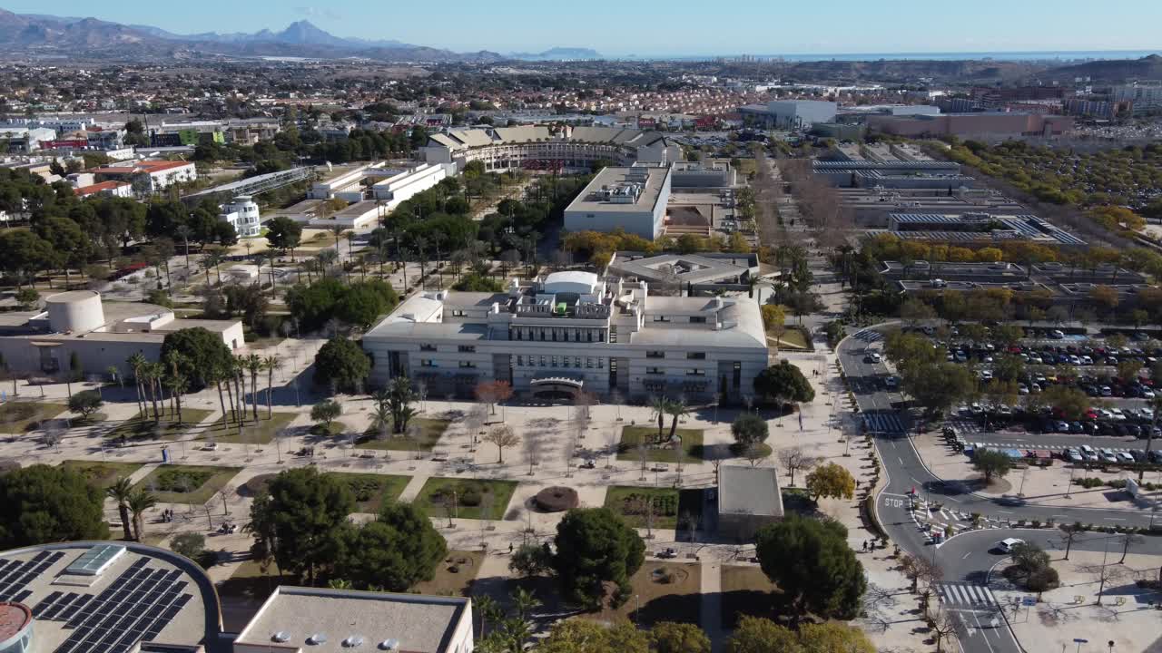 Aerial reveal of the University of Alicante, Spain