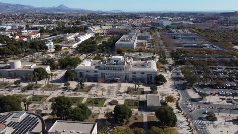 Aerial reveal of the University of Alicante, Spain