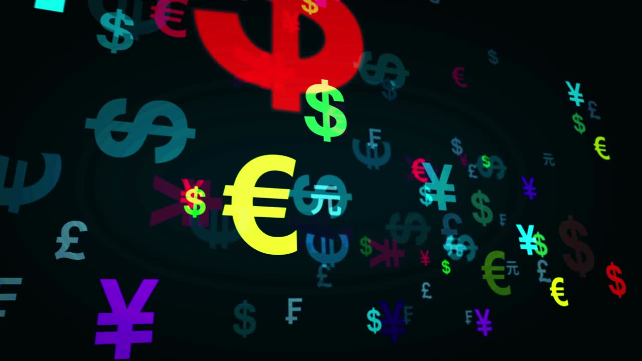 moneta dollaro, euro e yen ciclo di testo concetto astratto