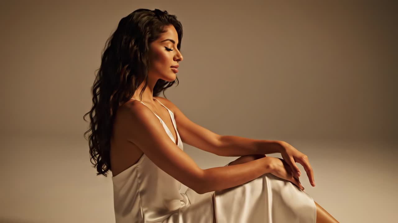 Donna in abito bianco che medita