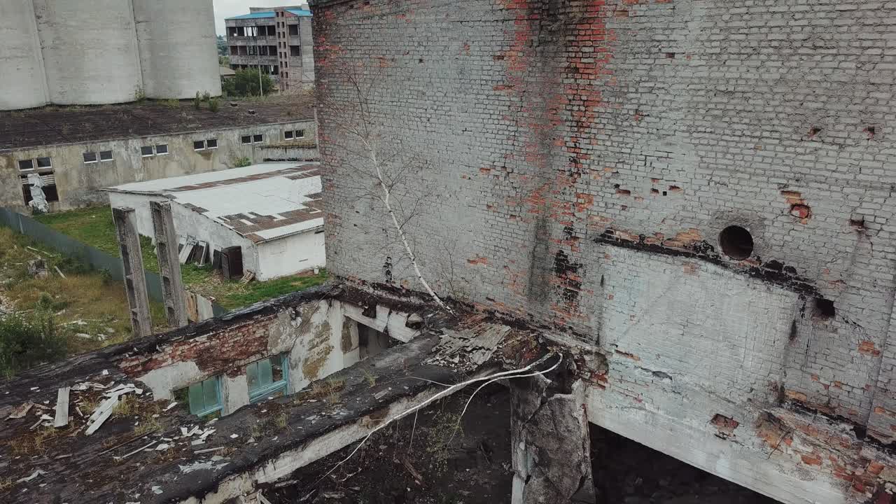 Abandoned factory. Aerial view of an old abandoned industrial building.