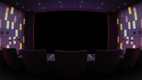 vuelo sobre un cine entrando en una pantalla verde.