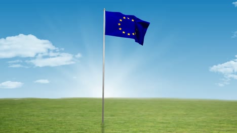 Europe-flag-waving-against-cityscape