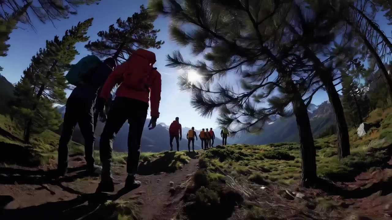 Gruppo di escursionisti che camminano su un sentiero di montagna in una giornata di sole