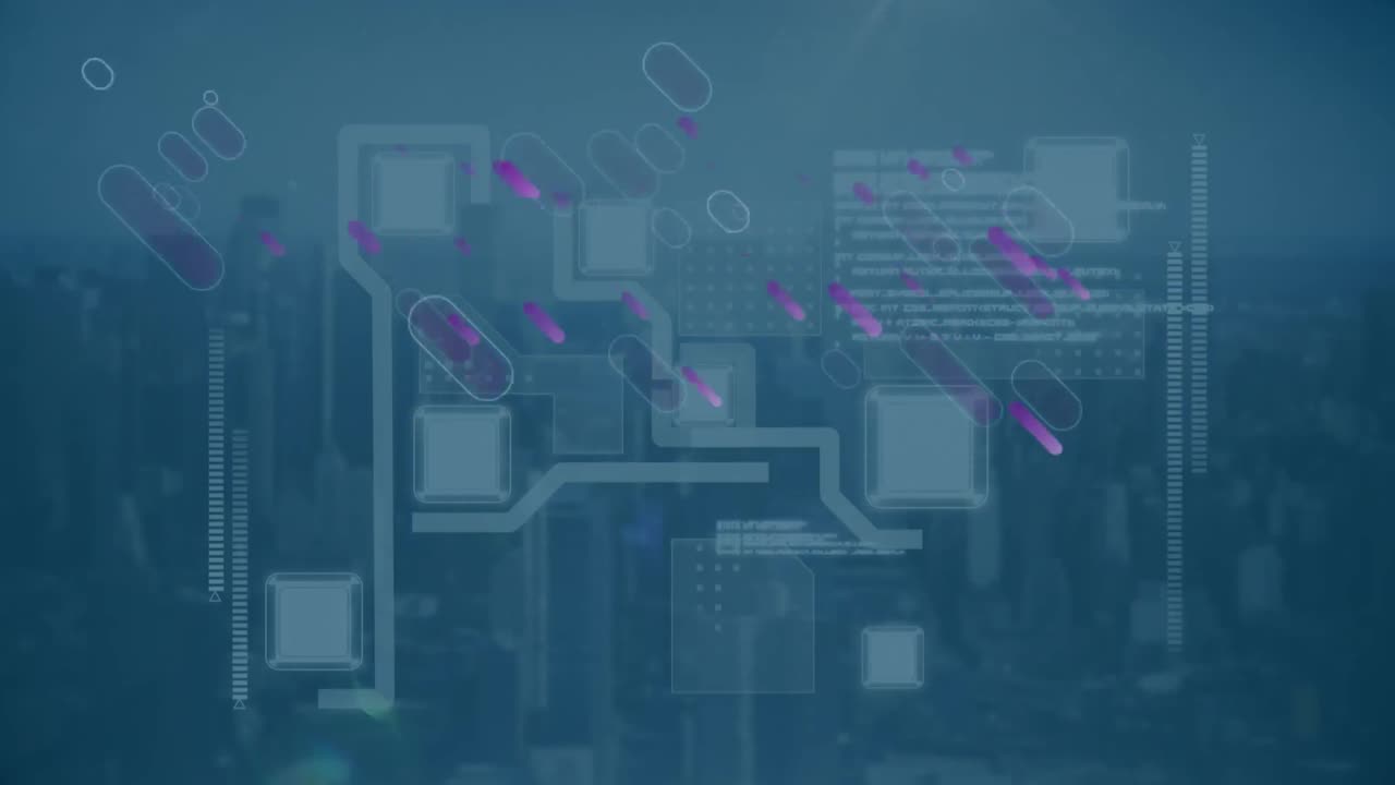 animación del procesamiento de datos y la red de conexiones