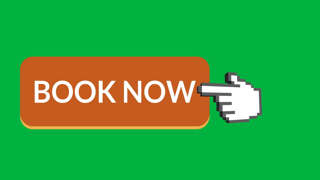 Book now button with pointing hand 4k