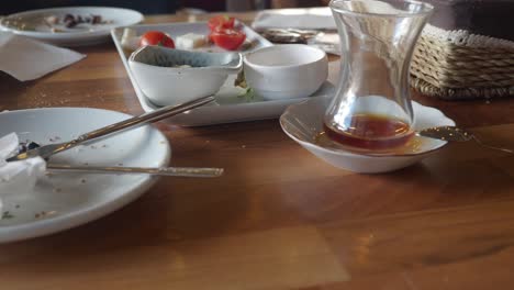 empty breakfast table with dishes