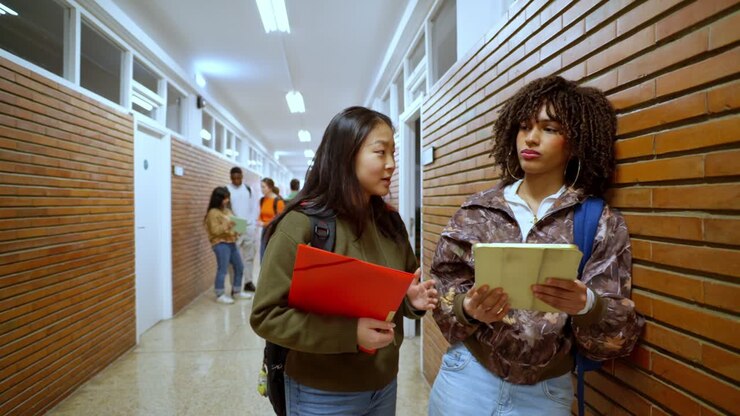 Students in a school hallway