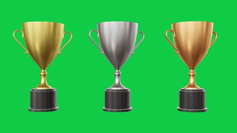 trophies golden silver bronze green screen