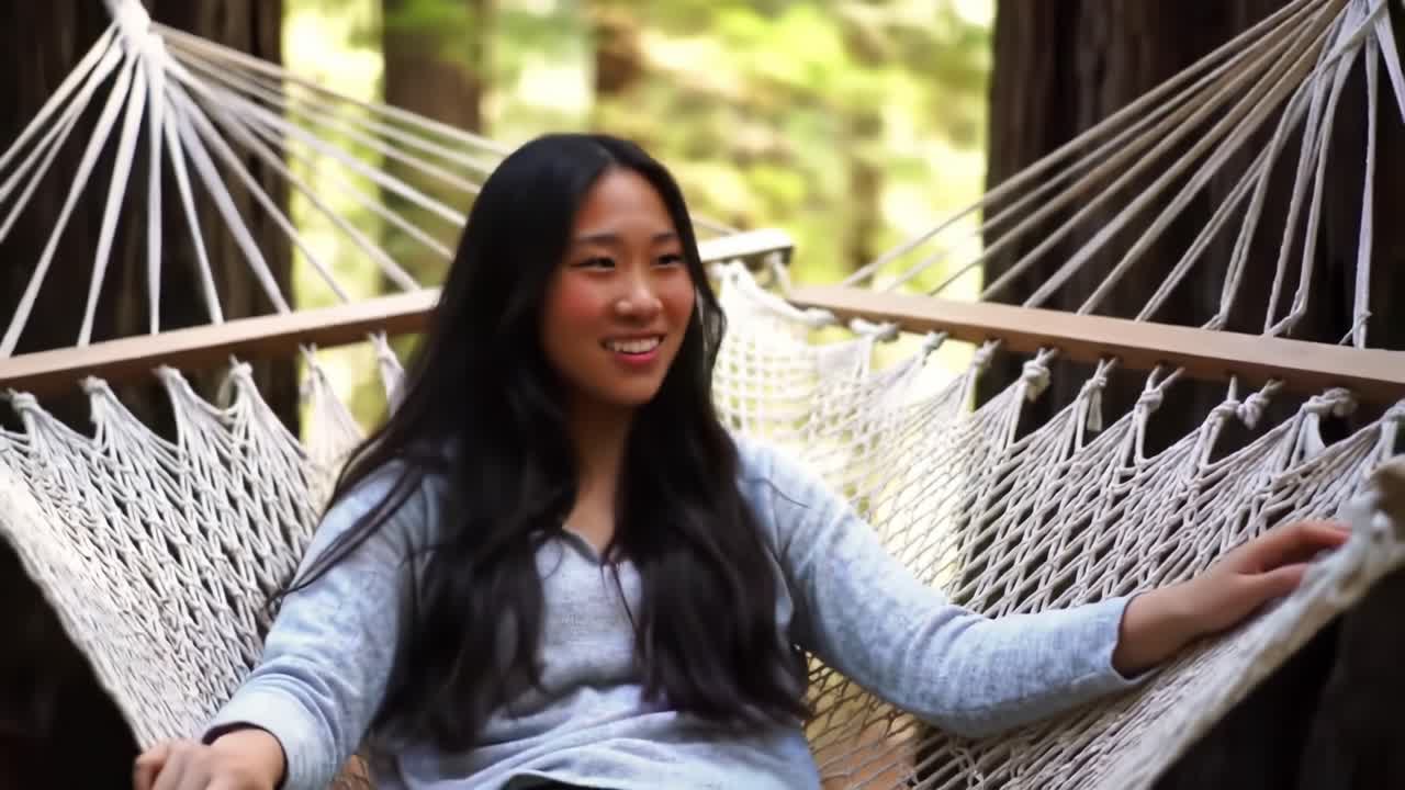 Relaxing in a Hammock Surrounded by Tall Trees in a Serene Nature Setting