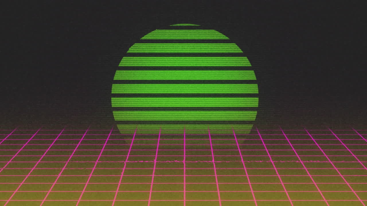 분홍색 그리드와 태양 위에 움직이는 다이아몬드 모양의 애니메이션