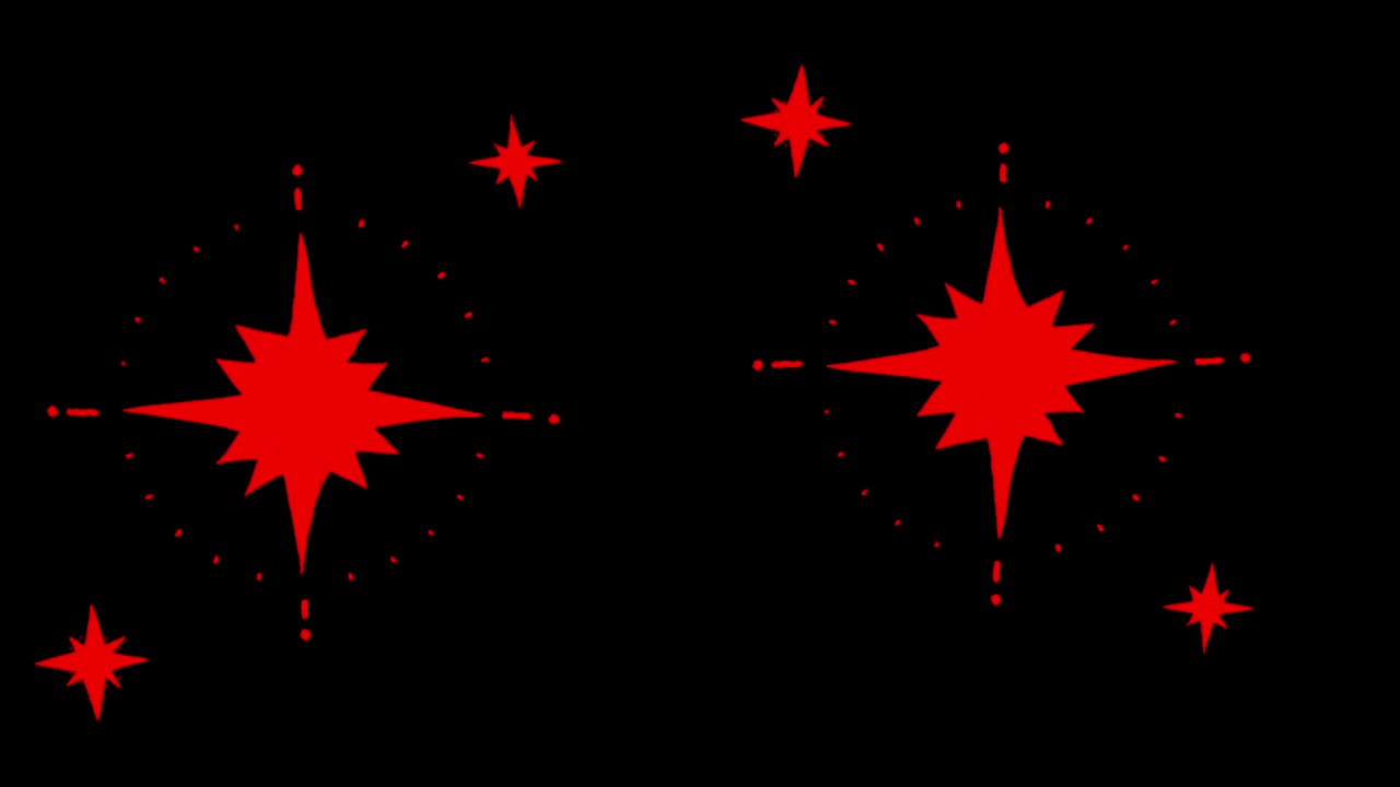 Animation red stars shape sparkles on black background.