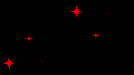 animation red stars shape sparkles on black background.