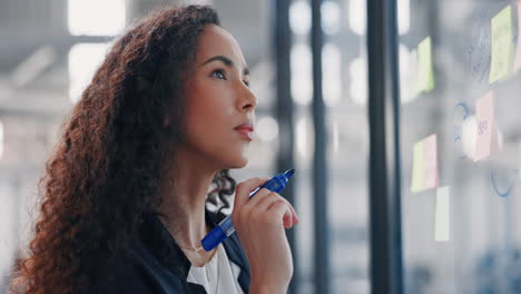 business woman, thinking and planning schedule