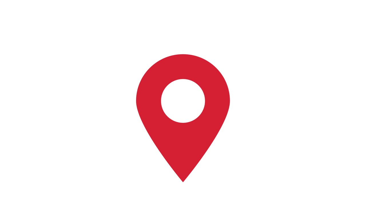 Red map marker, GPS location pointer motion graphics animation on a white and black background
