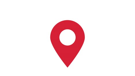 red map marker, gps location pointer motion graphics animation on a white and black background