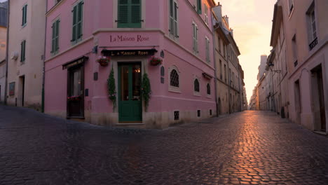 la maison rose cafe in montmartre, paris at sunrise