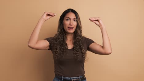 tired woman about gossip of people gesturing