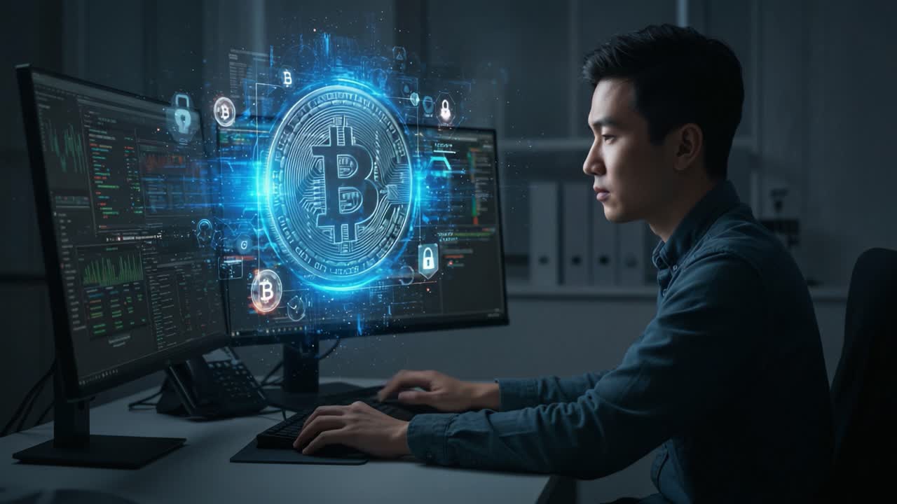 Exploring the Future of Cryptocurrency: A Focused Individual Engaged in Bitcoin Analysis and Financial Technology Innovations Through Advanced Software Interfaces