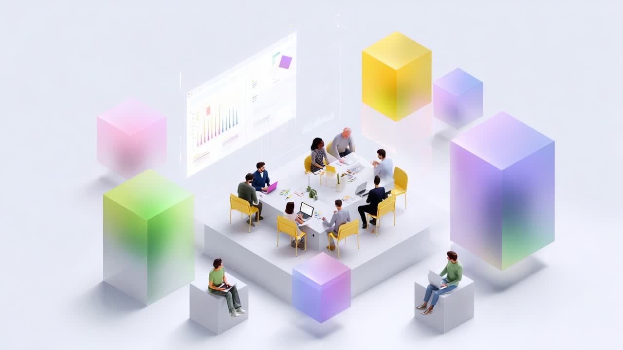 A Modern Collaborative Workspace with Engaged Individuals Around a ...