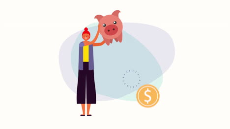 joven mujer de negocios con ahorros de cerdo