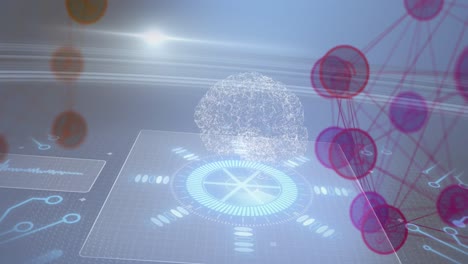 animación del cerebro y escaneado de ámbitos y red de conexiones a través de pantalla digital