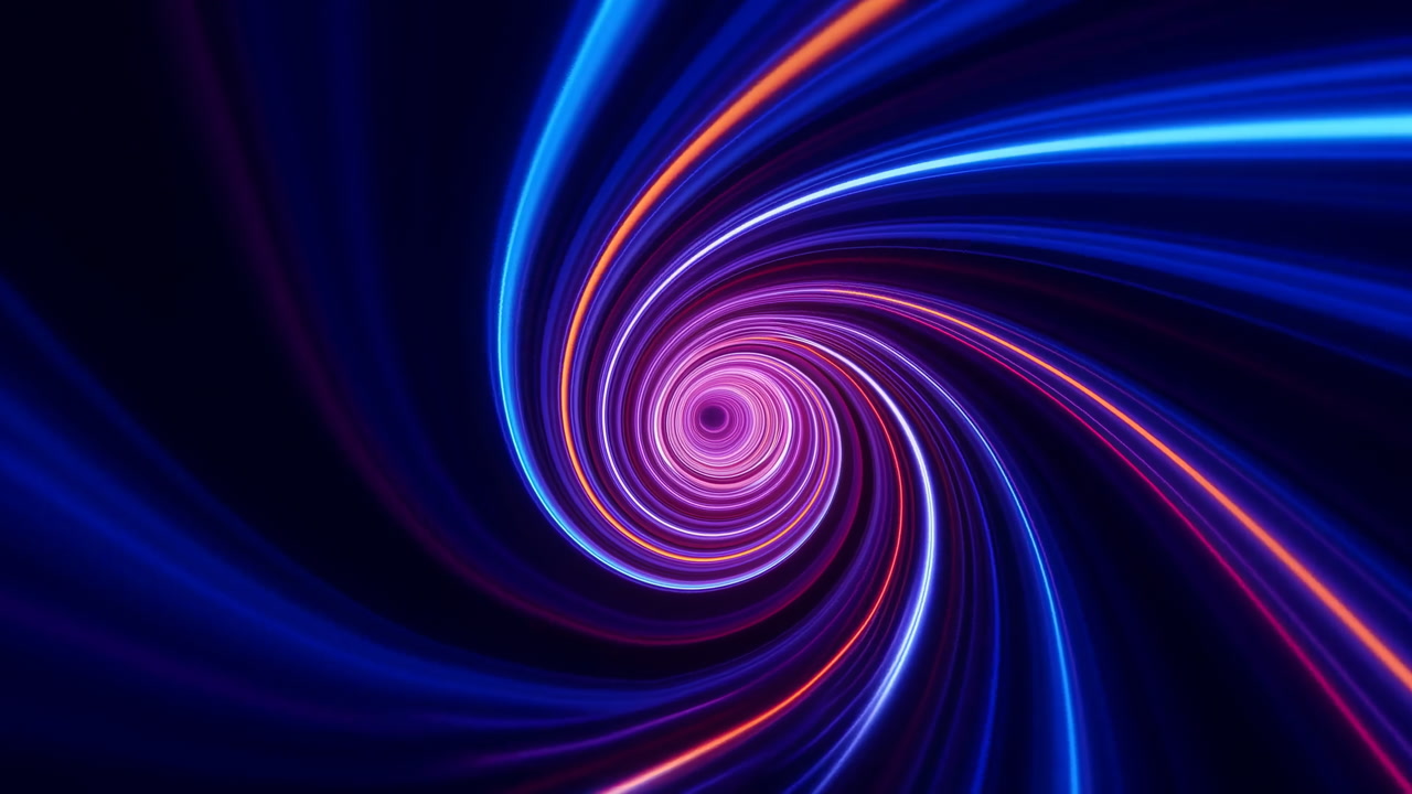 Electric Neon Spiral Tunnel Of Light, Flowing Blue And Magenta Streaks, High Energy Motion With Hypnotic